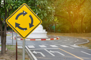 Traffic Roundabout Sign road and signs.