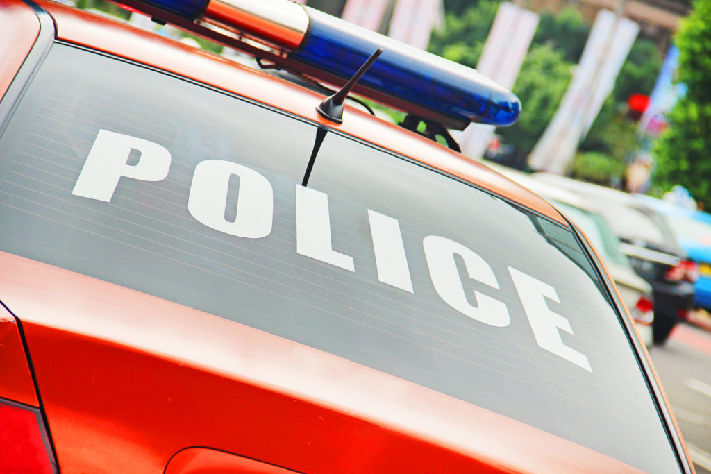 Closeup of the orange police car